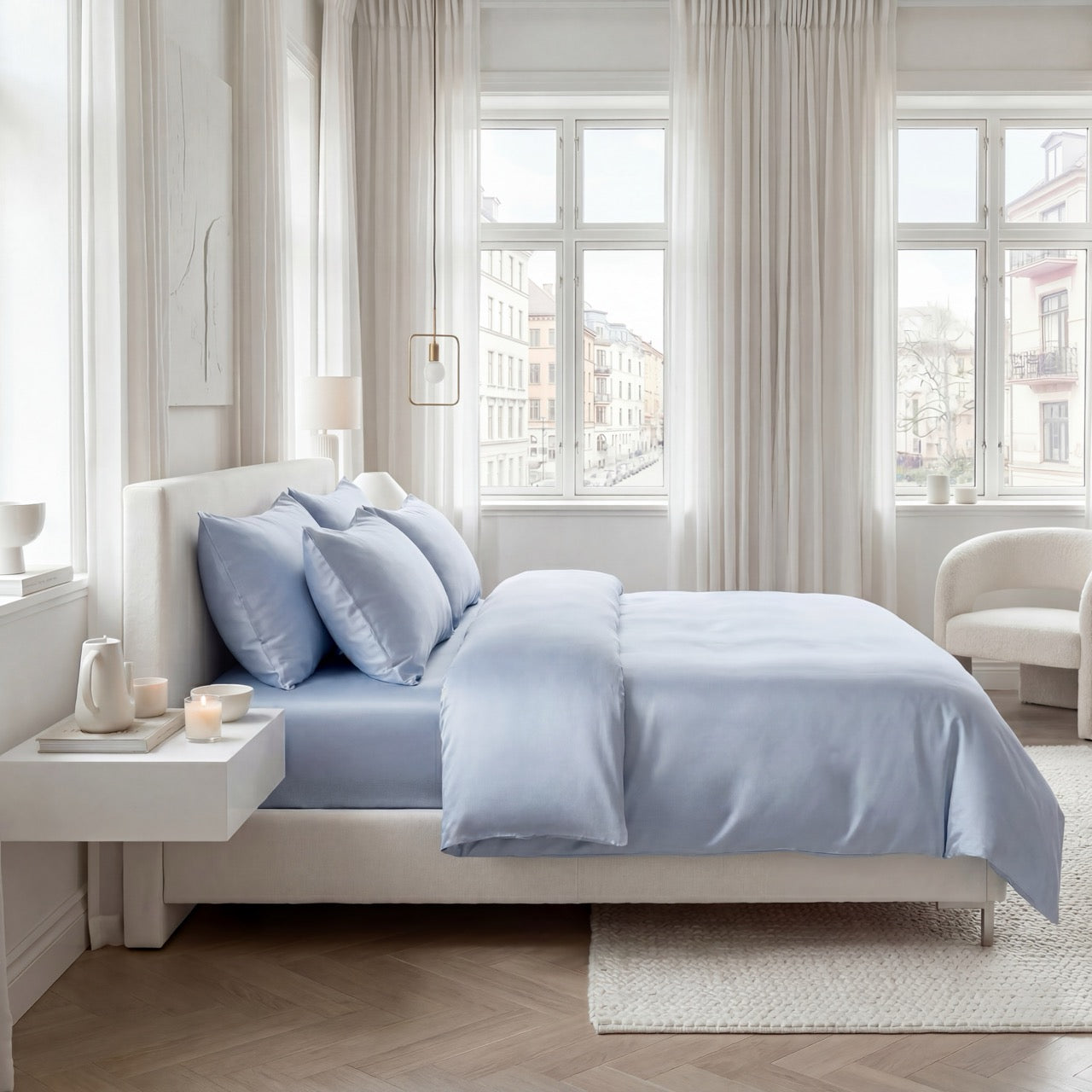 Hemelsblauwe bamboe beddengoedset