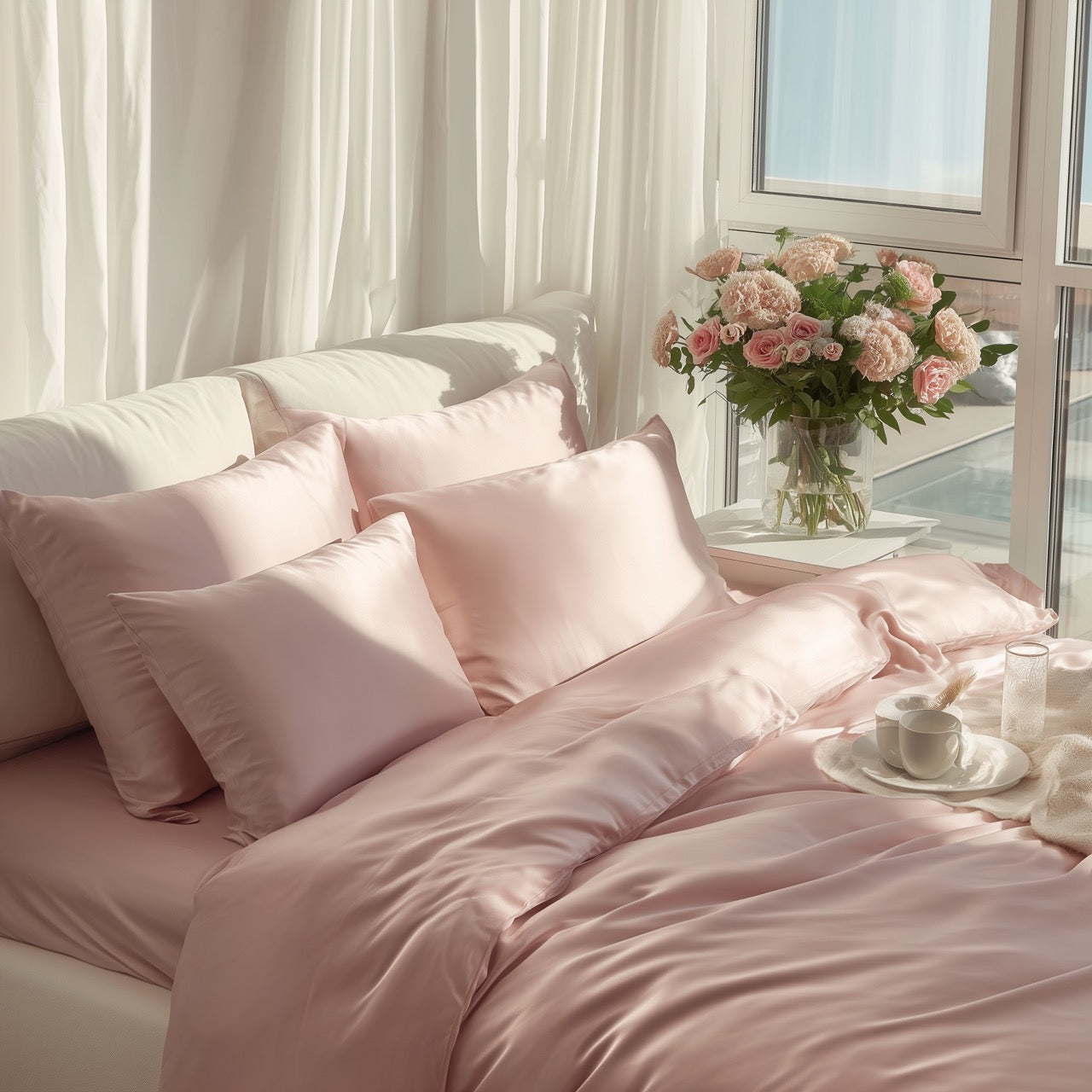 Roze bamboe beddengoedset