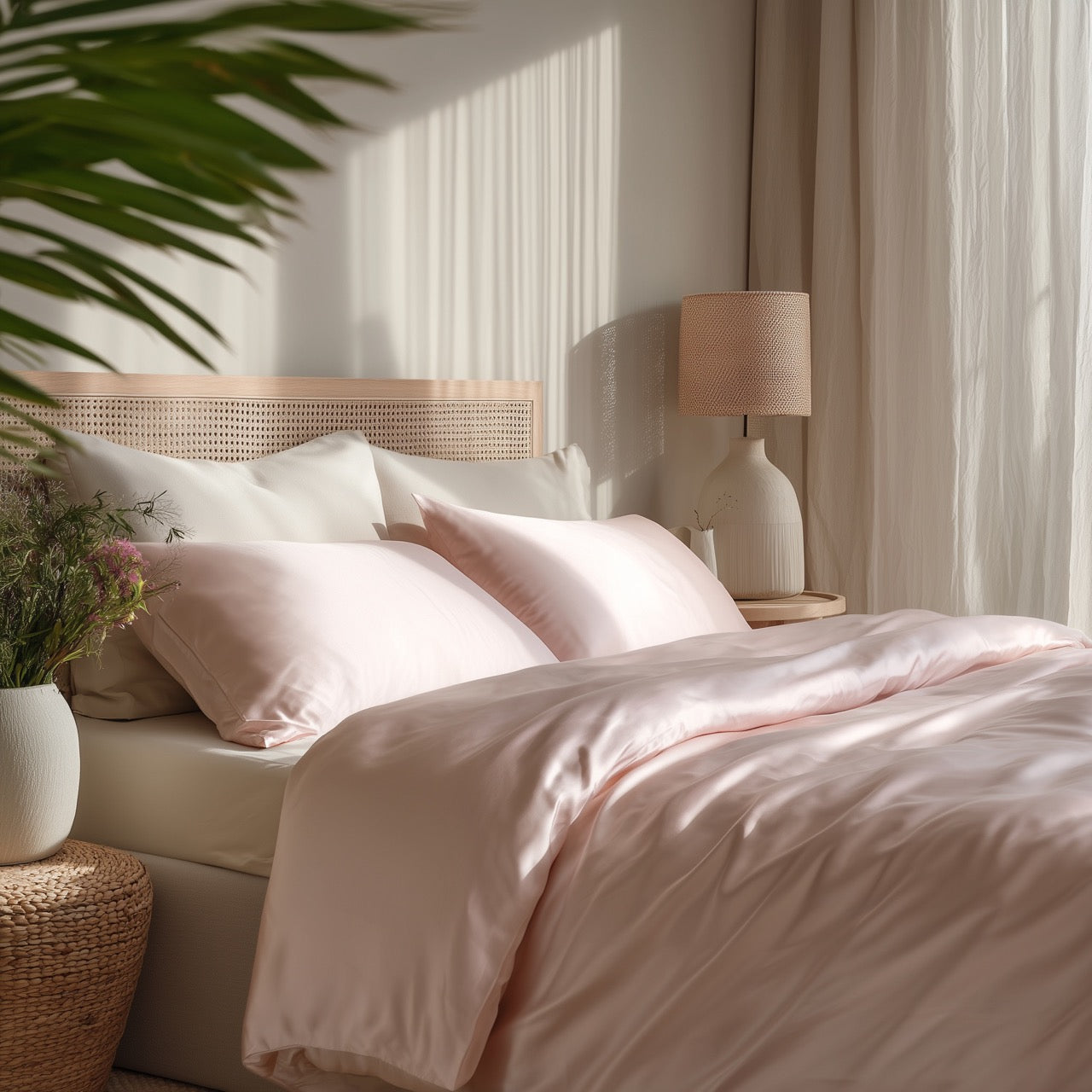 Roze bamboe beddengoedset