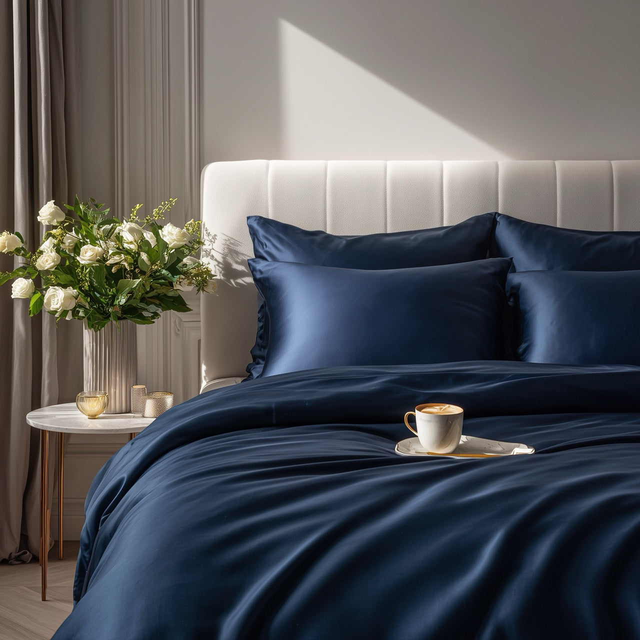 Marineblauwe bamboe beddengoedset
