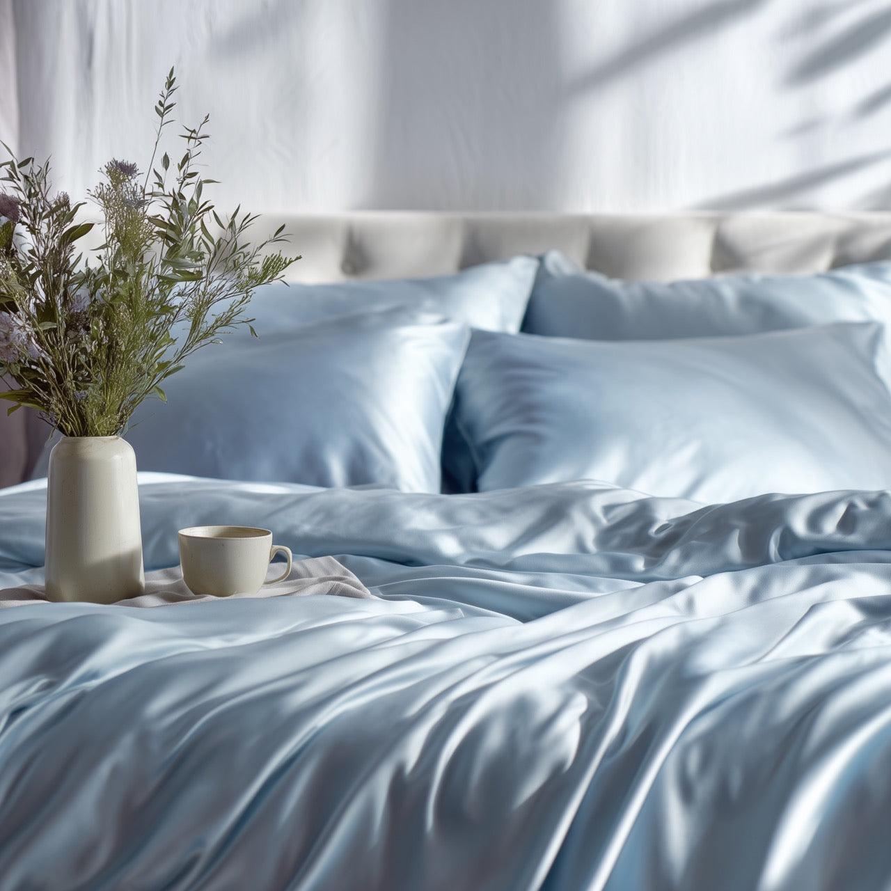 Hemelsblauwe bamboe beddengoedset