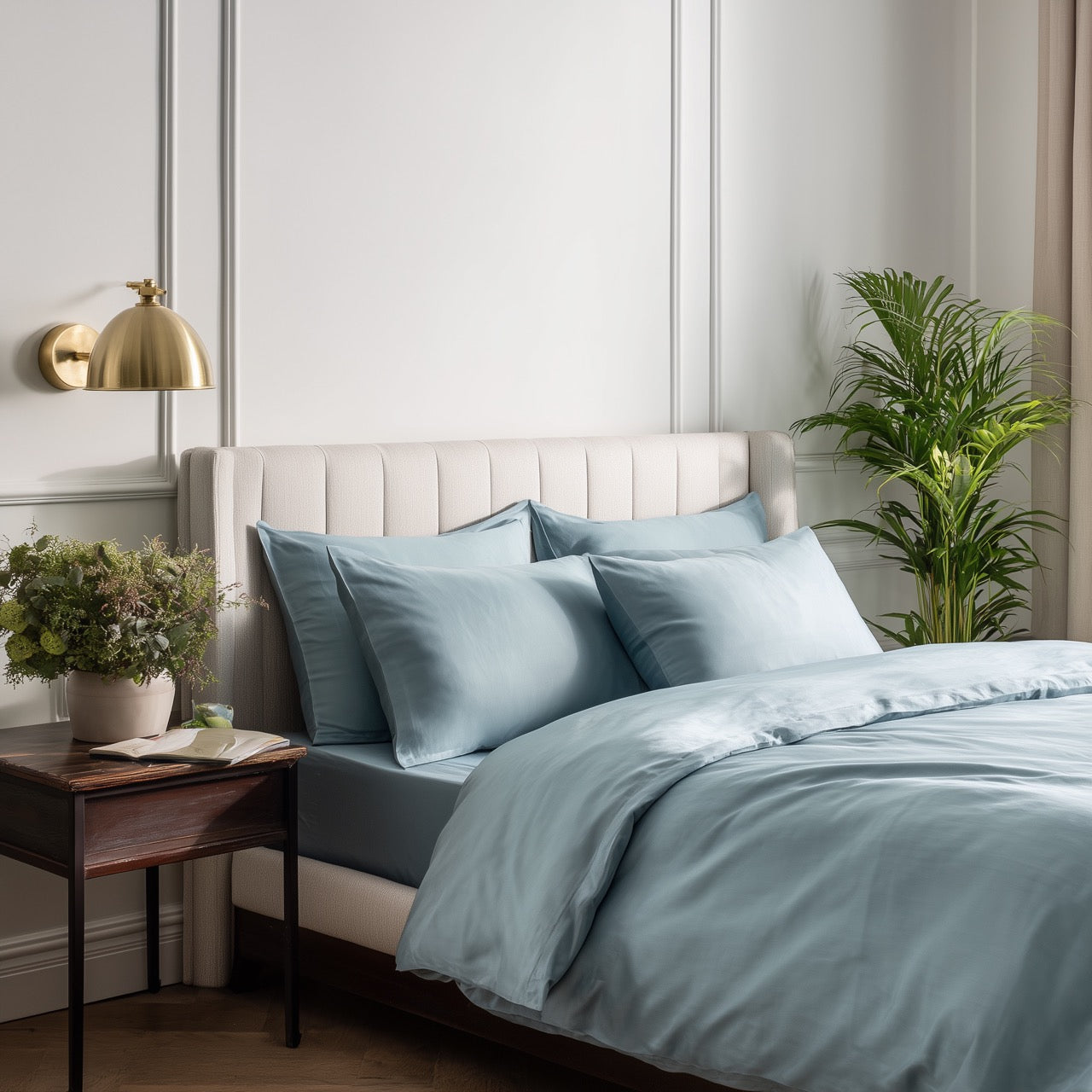Hemelsblauwe bamboe beddengoedset