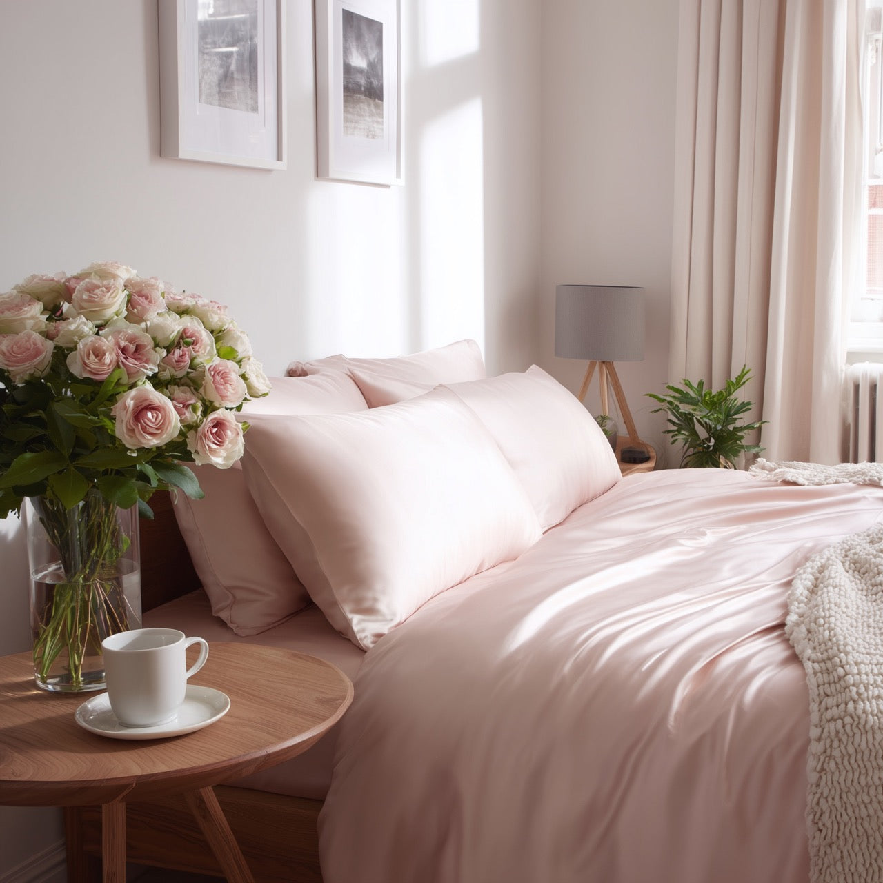 Roze bamboe beddengoedset