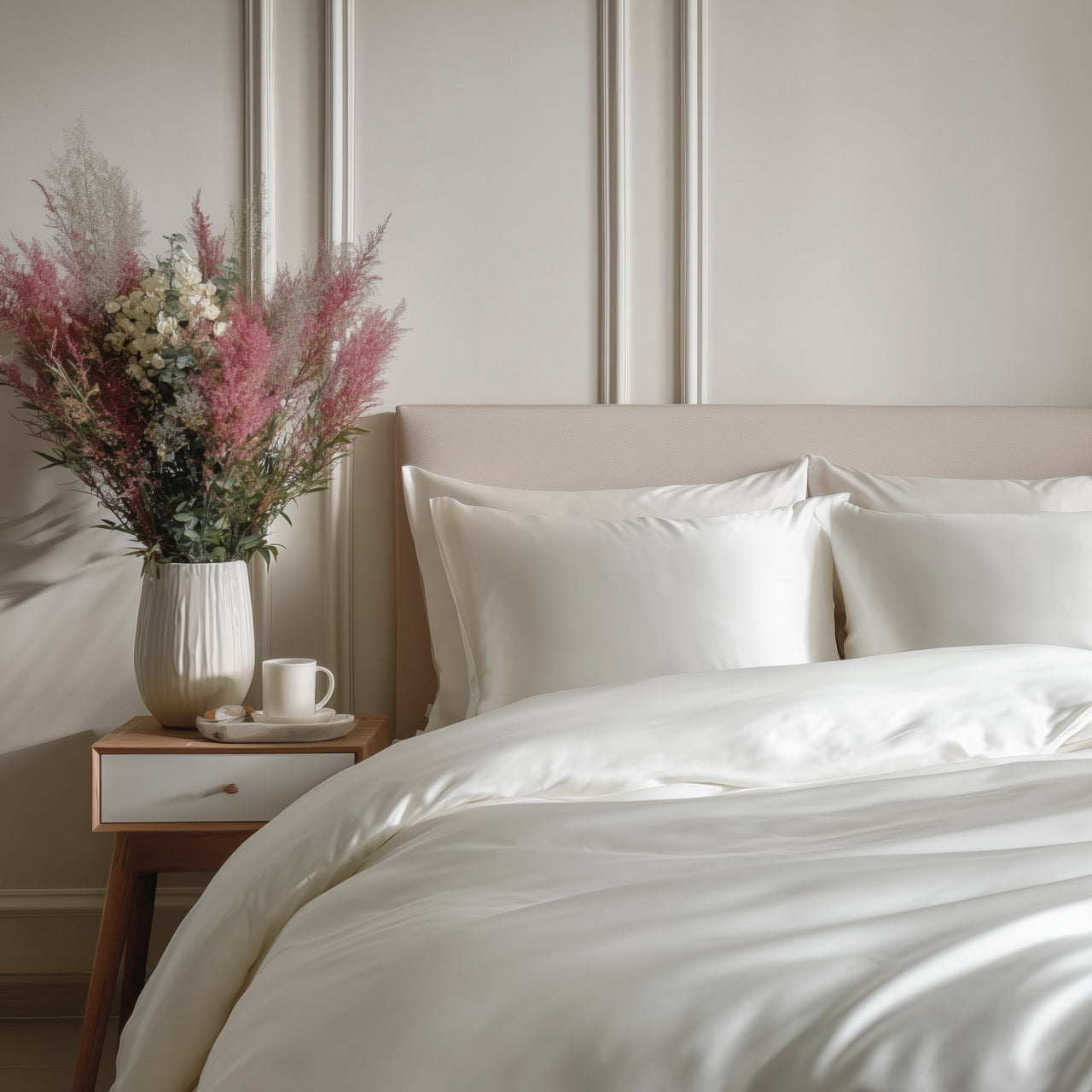 Witte bamboe beddengoedset